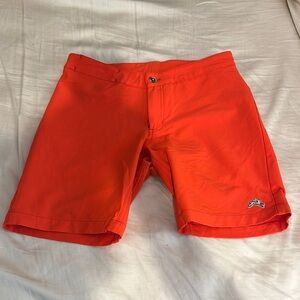 Bright Red/Orange Tracksmith Running Shorts with Logo